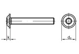 Linsenkopfschraube mit Flansch ISO 7380-2 M3 T10 Vollgewinde A2