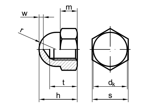 Sechskant-Hutmuttern 6-kant-Hutmutter hohe Form DIN 1587 Edelstahl A2 M 4 M 30 