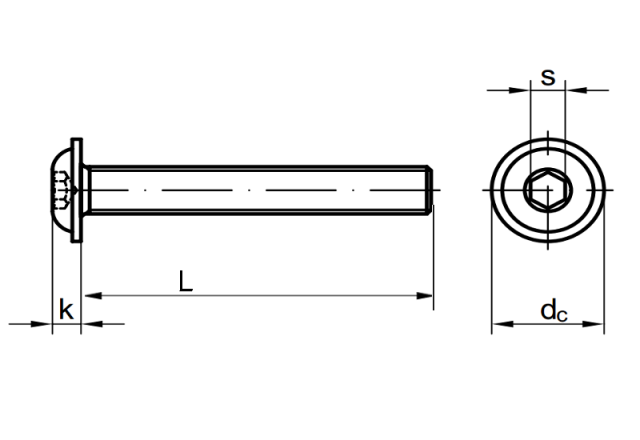 Kugelkopf Sechskant HEX 3 100X K5X8/ISO7380-2-A2 Schraube mit Flansch M5x8 Kopf 
